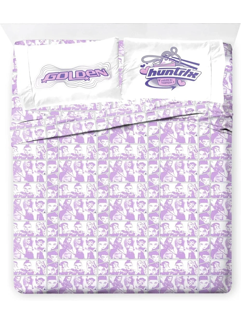 KPOP Demon Hunters Queen Comforter Set 7 Piece Kids Cartoon Bedding, Purple NWOT
